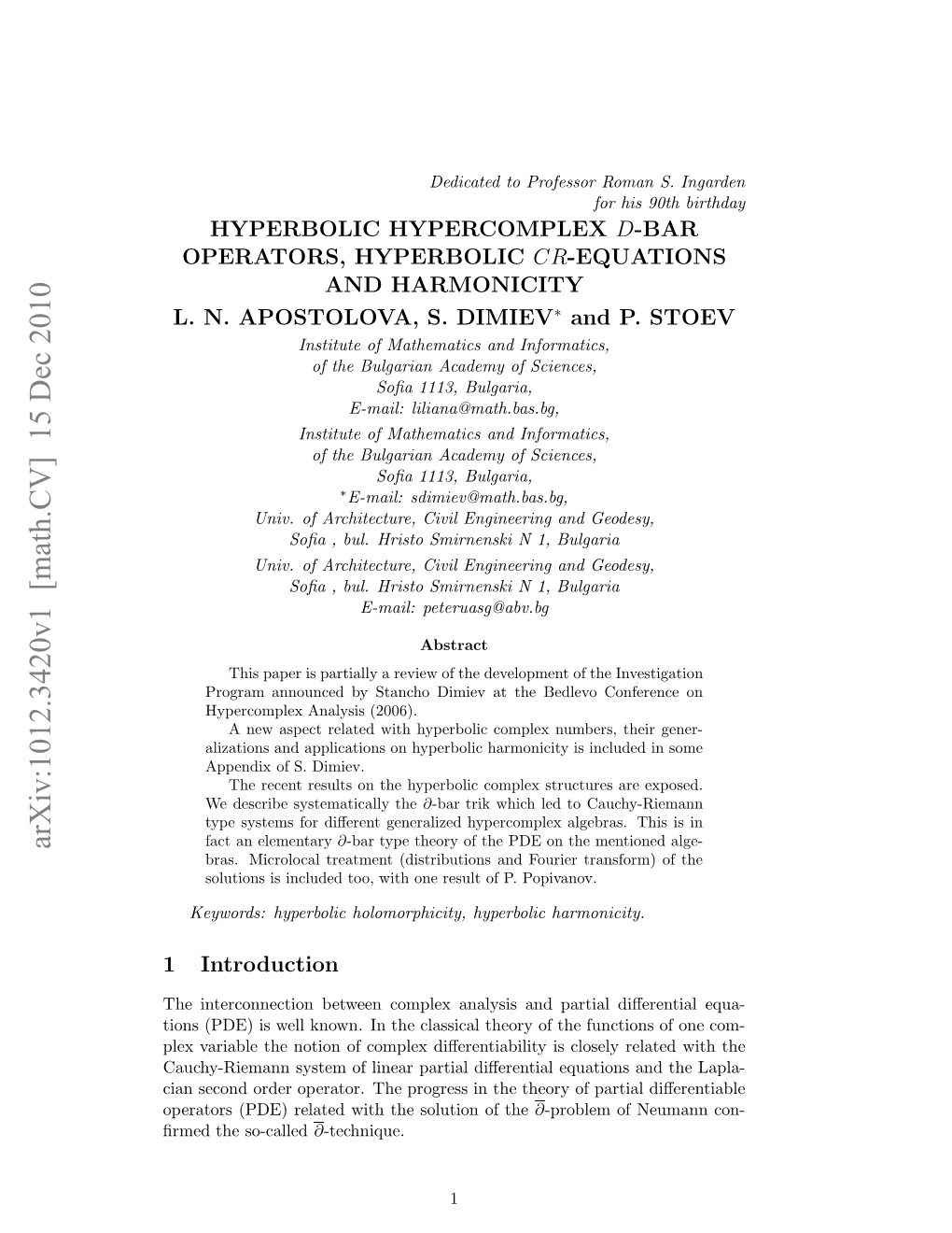 Hyperbolic Hypercomplex D-Bar Operators, Hyperbolic CR-Equations