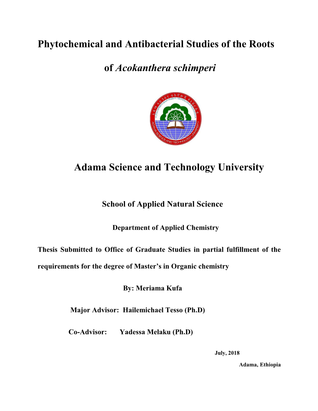 Phytochemical and Antibacterial Studies of the Roots of Acokanthera