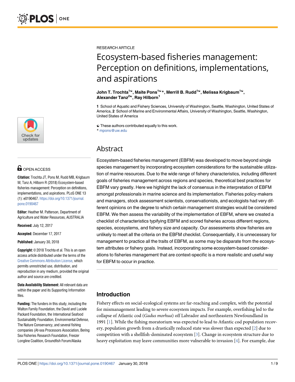 Ecosystem-Based Fisheries Management: Perception on Definitions, Implementations, and Aspirations