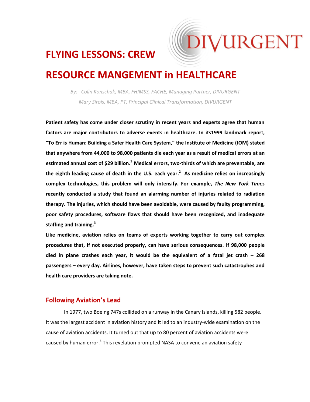 CREW RESOURCE MANGEMENT in HEALTHCARE