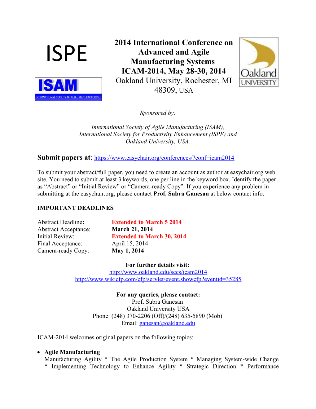 International Conference on Agile Manufacturing Systems