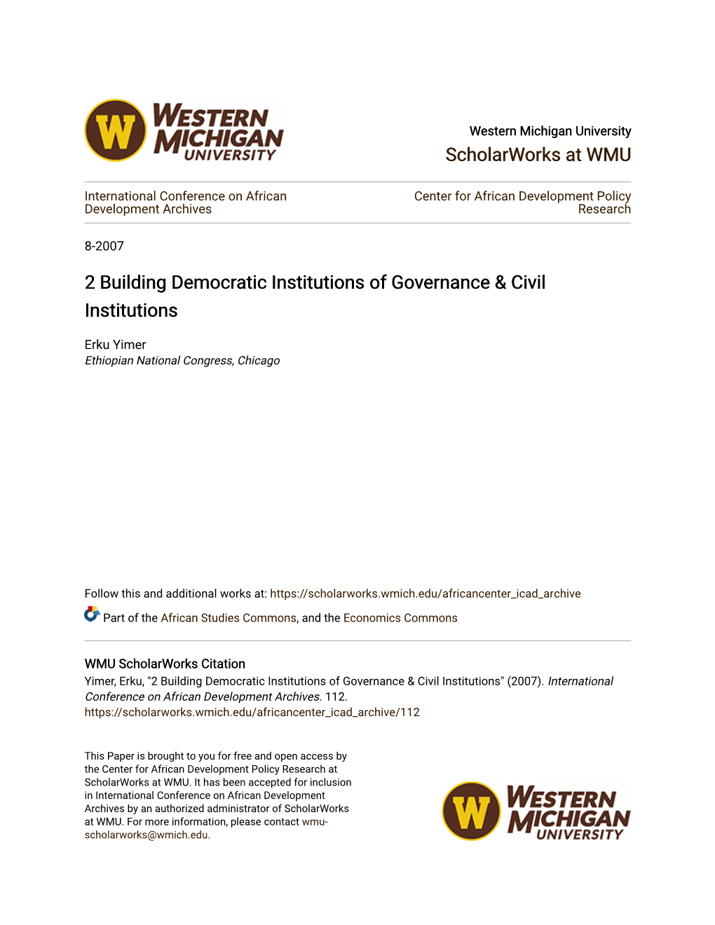 2 Building Democratic Institutions of Governance & Civil Institutions