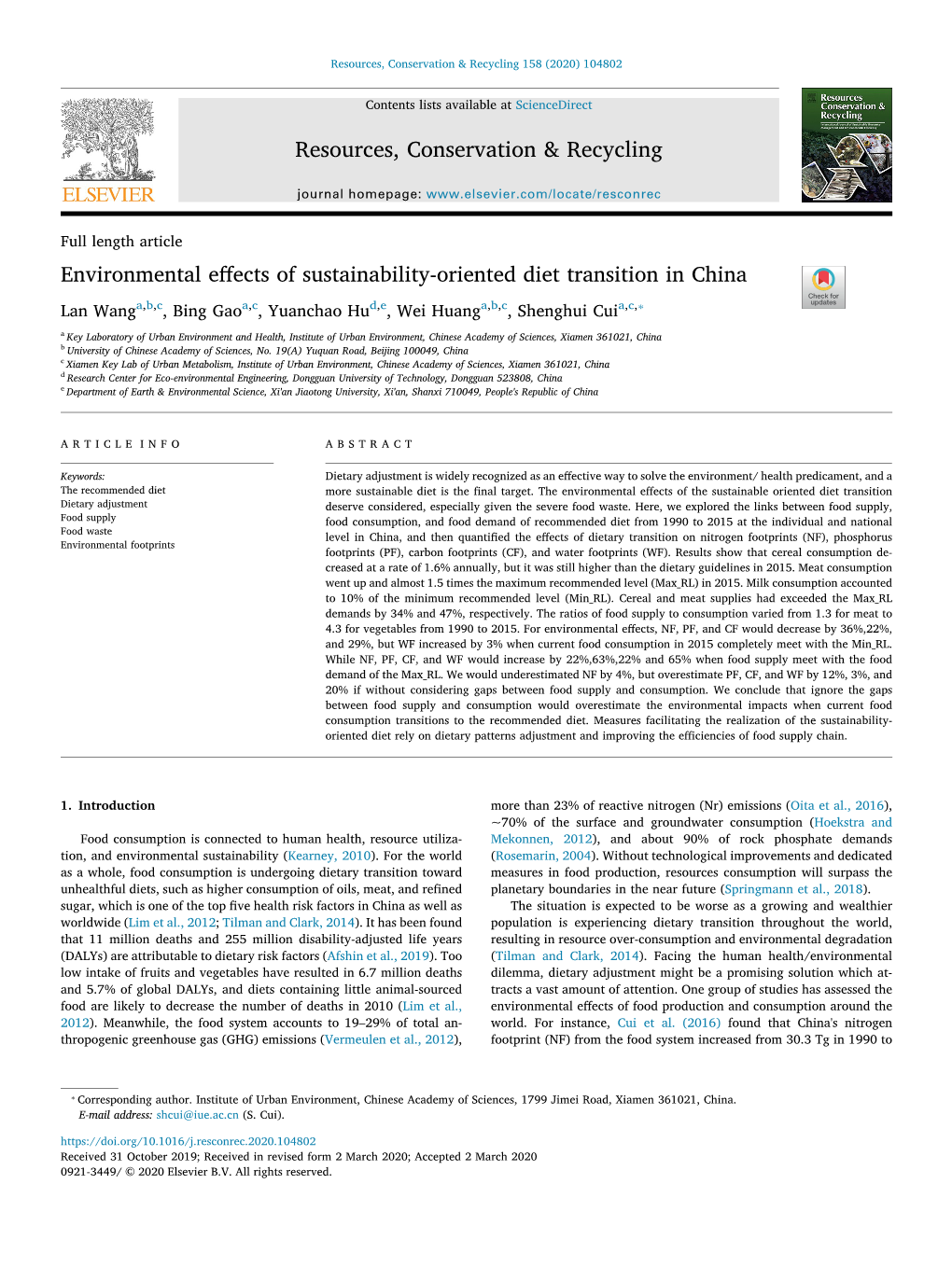 Environmental Effects of Sustainability-Oriented Diet