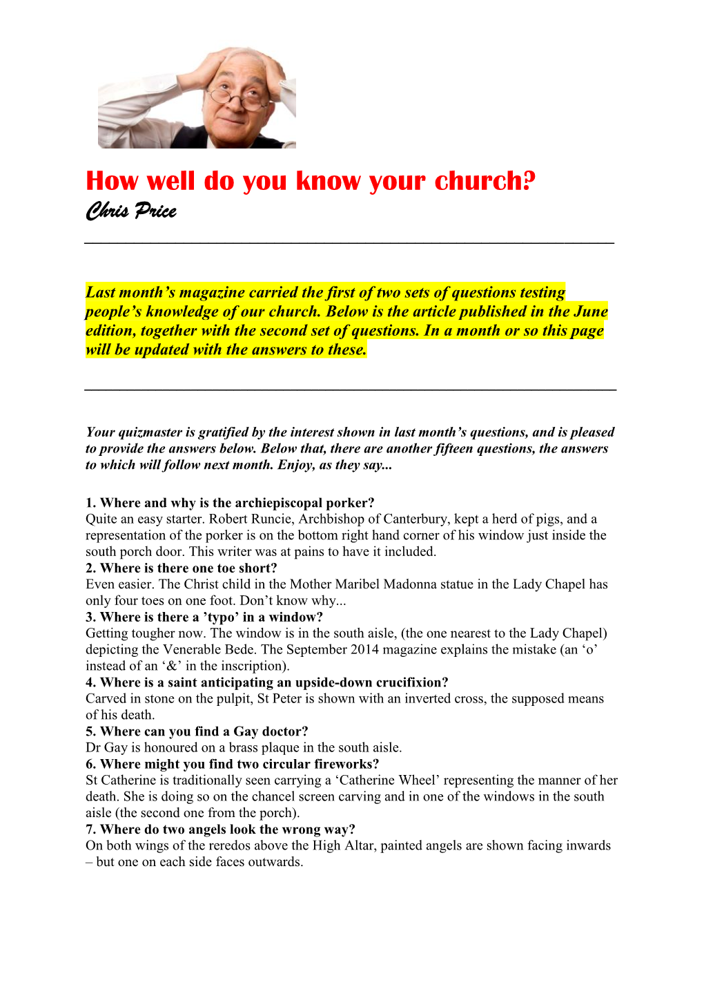 How Well Do You Know Your Church? Chris Price ______