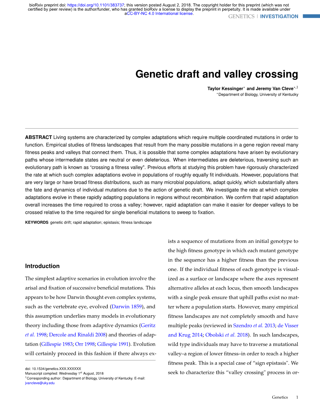 Genetic Draft and Valley Crossing