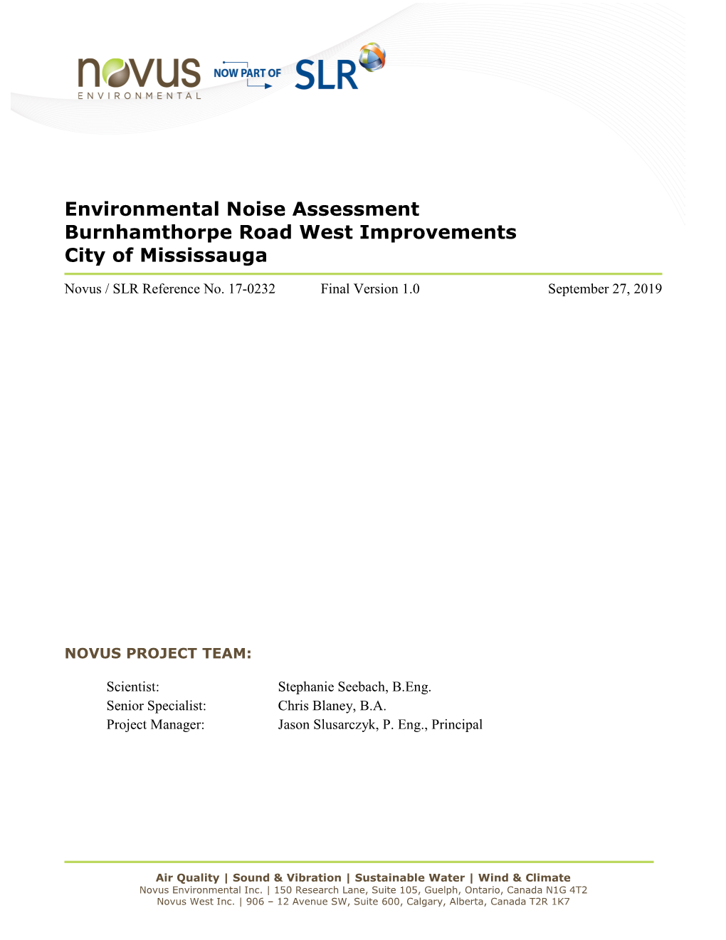 Environmental Noise Assessment Burnhamthorpe Road West Improvements City of Mississauga