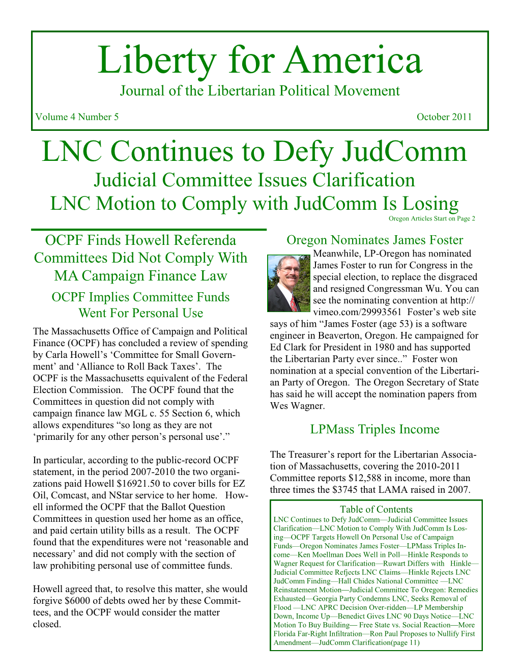 October 2011 LNC Continues to Defy Judcomm Judicial Committee Issues Clarification