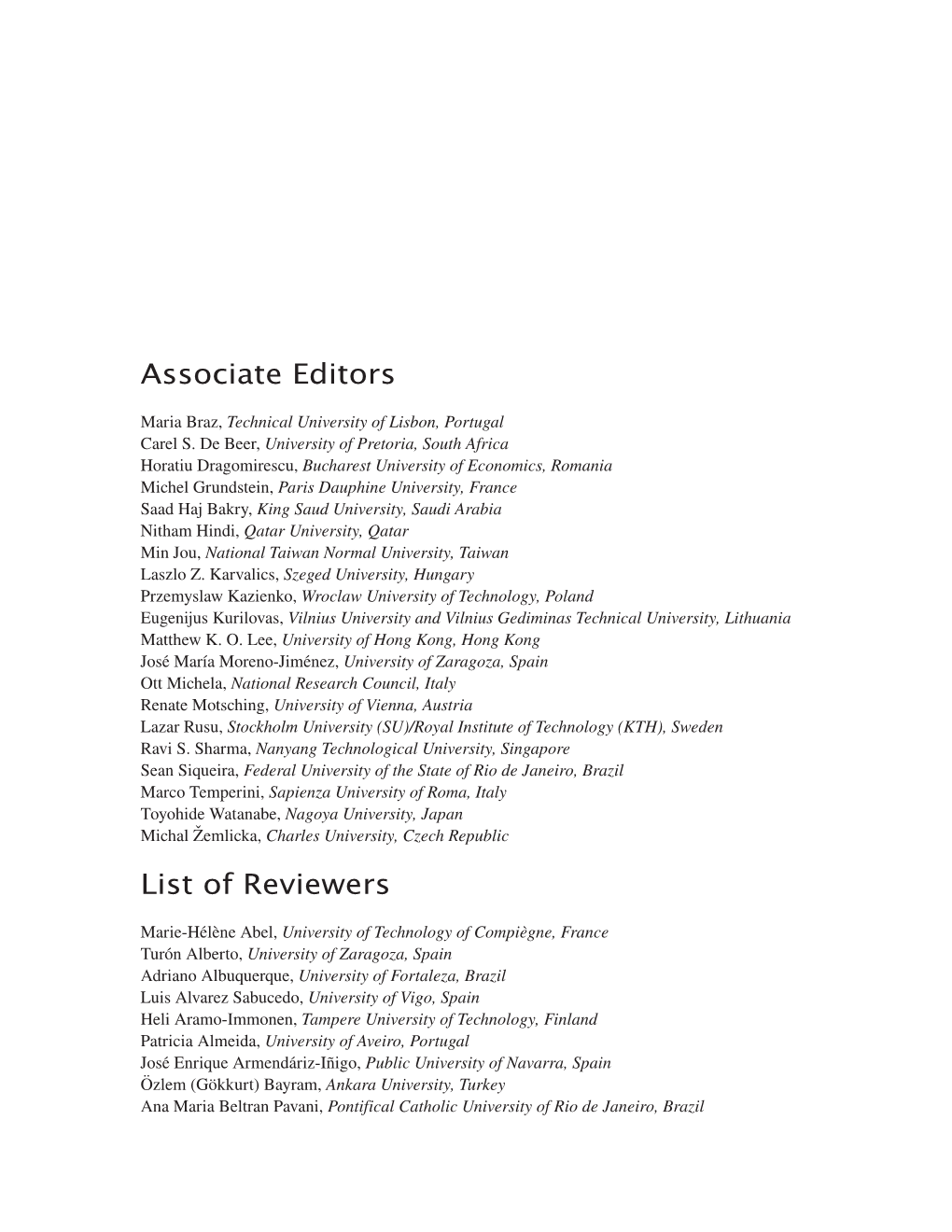 Associate Editors List of Reviewers