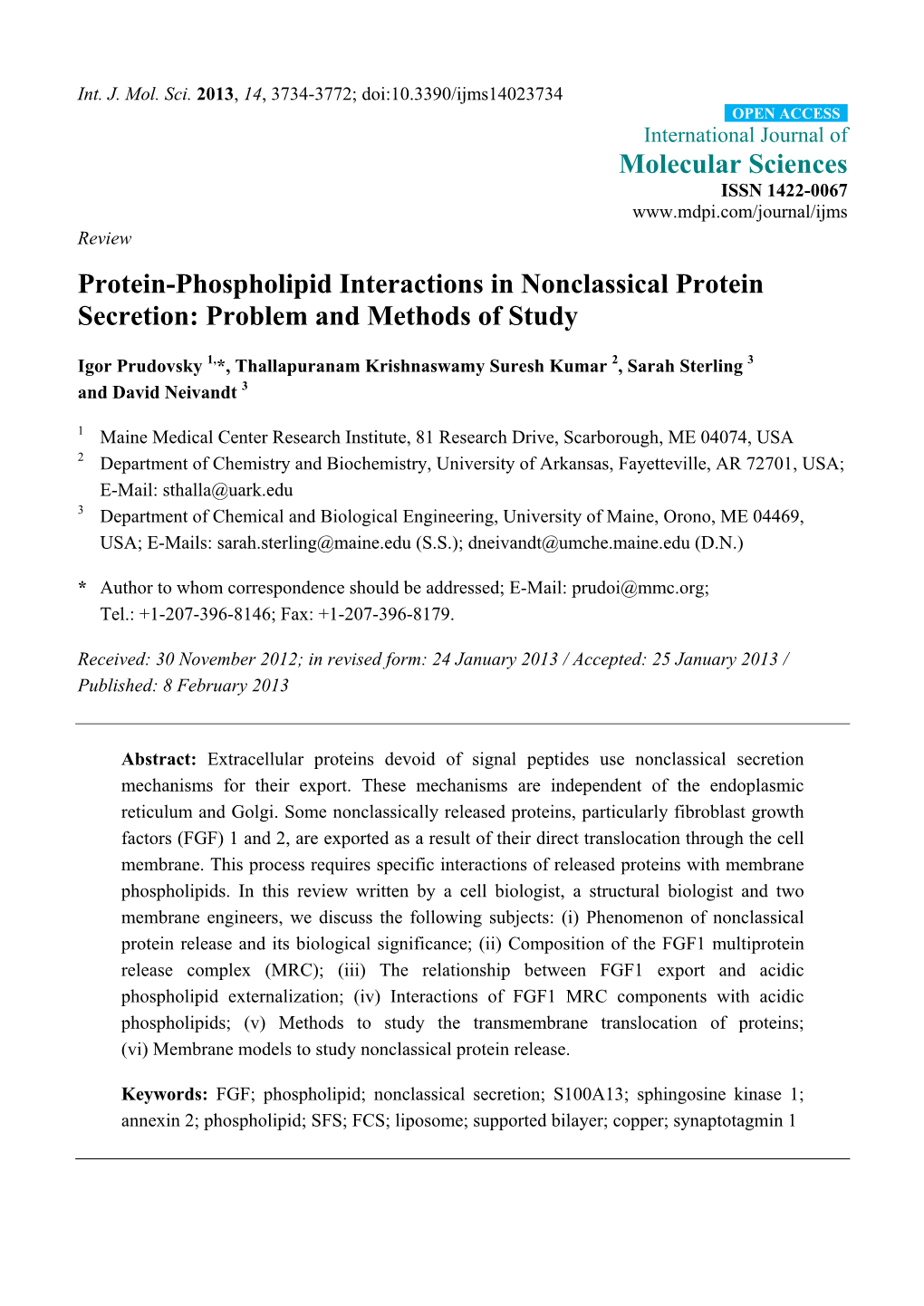 Protein-Phospholipid Interactions in Nonclassical Protein Secretion: Problem and Methods of Study