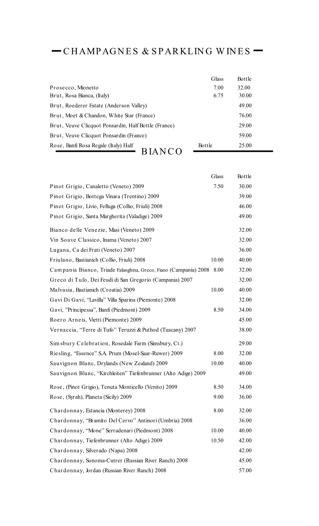 Champagnes & Sparkling Wines Bianco