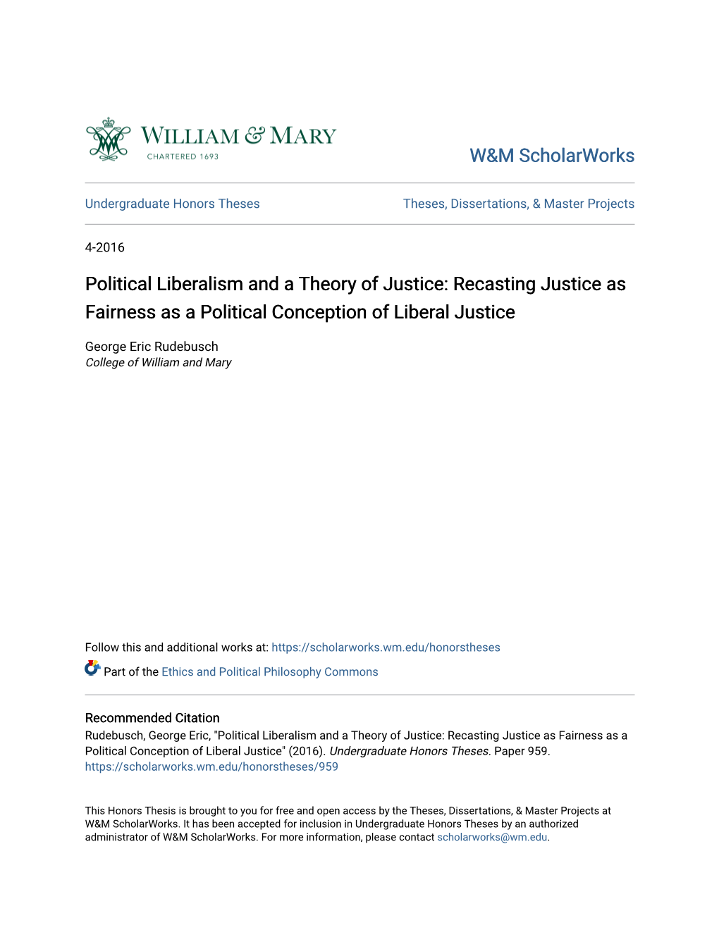 Recasting Justice As Fairness As a Political Conception of Liberal Justice