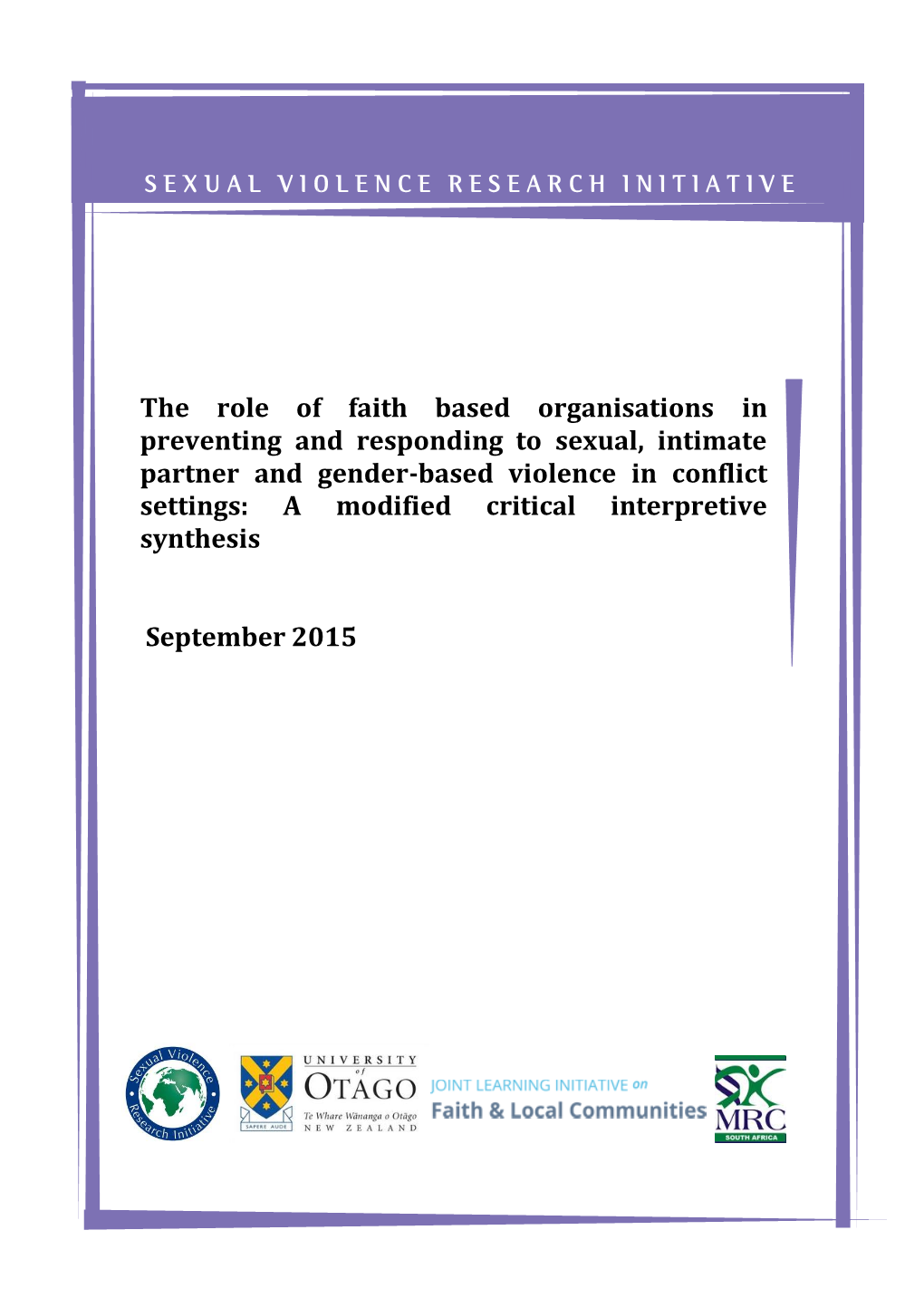 The Role of Faith Based Organisations in Preventing and Responding To