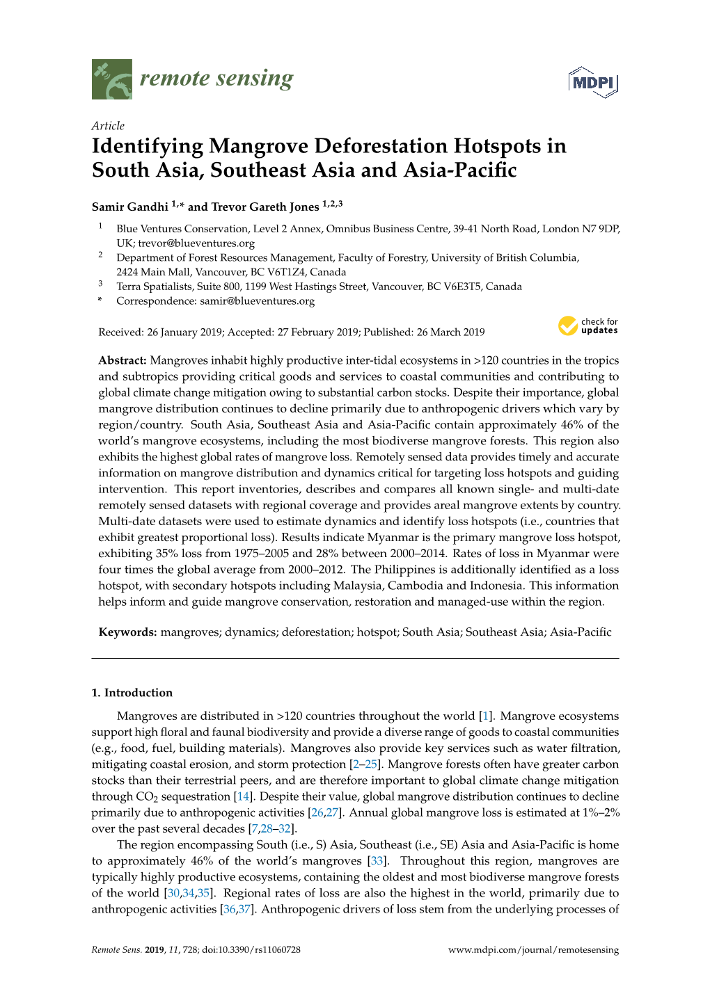 Identifying Mangrove Deforestation Hotspots in South Asia, Southeast Asia and Asia-Paciﬁc