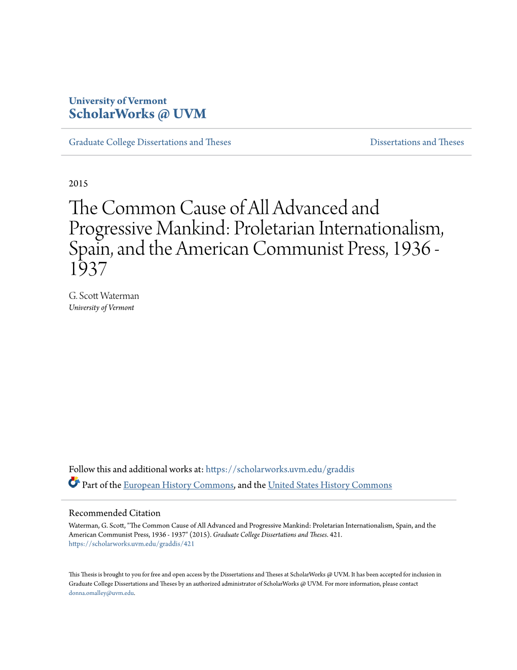 Proletarian Internationalism, Spain, and the American Communist Press, 1936 - 1937 G