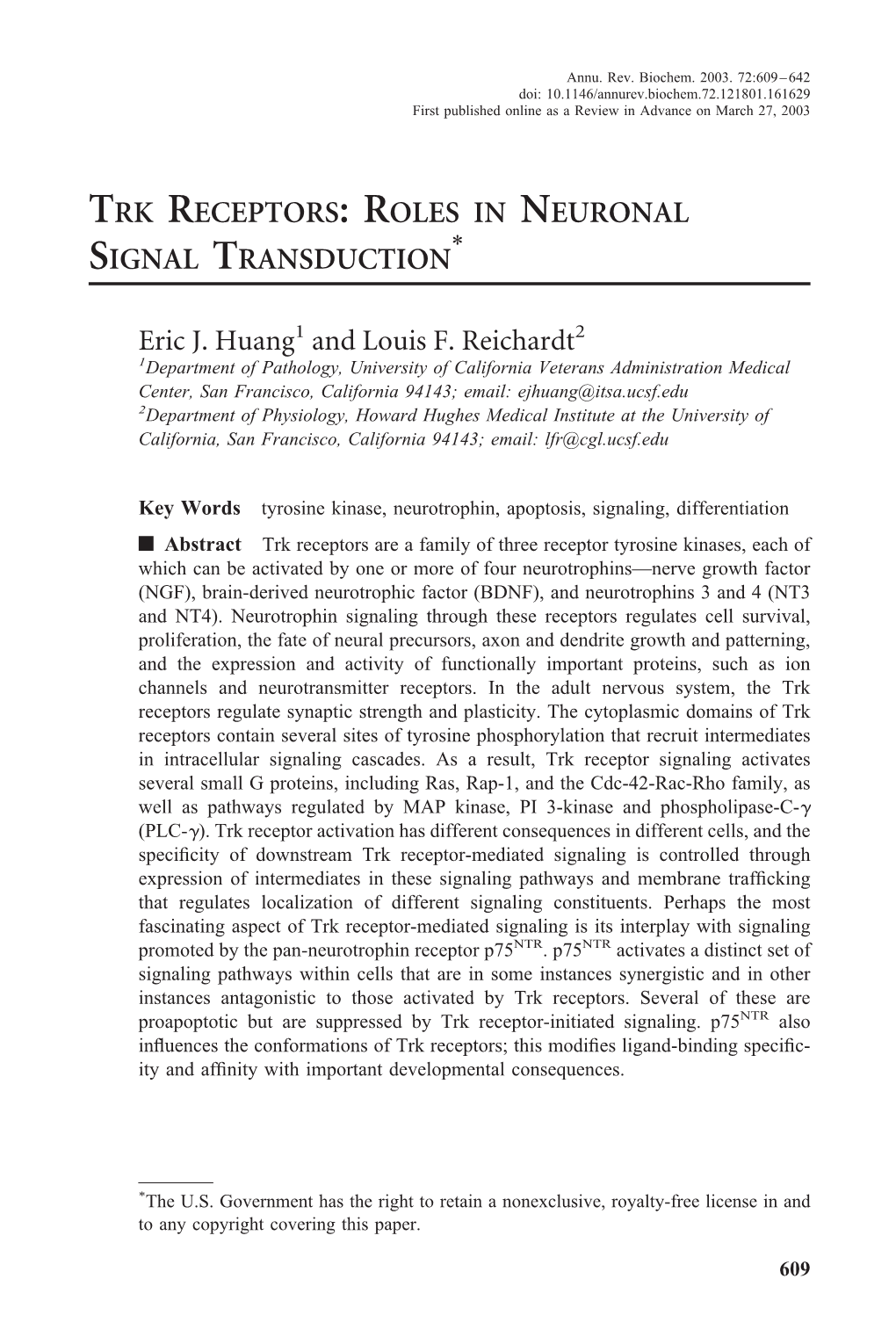 Trk Receptors: Roles in Neuronal Signal Transduction