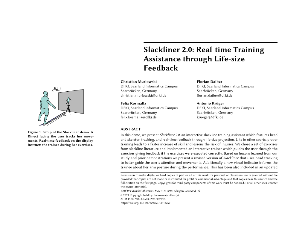 Slackliner 2.0: Real-Time Training Assistance Through Life-Size Feedback