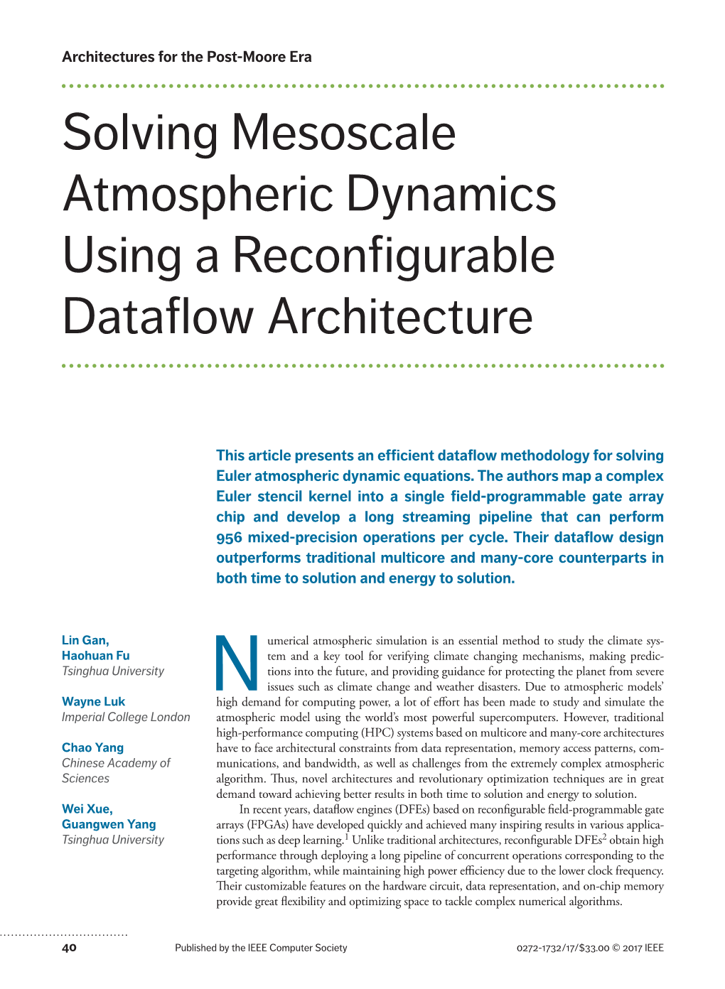 Solving Mesoscale Atmospheric Dynamics Using a Reconfigurable Dataflow Architecture