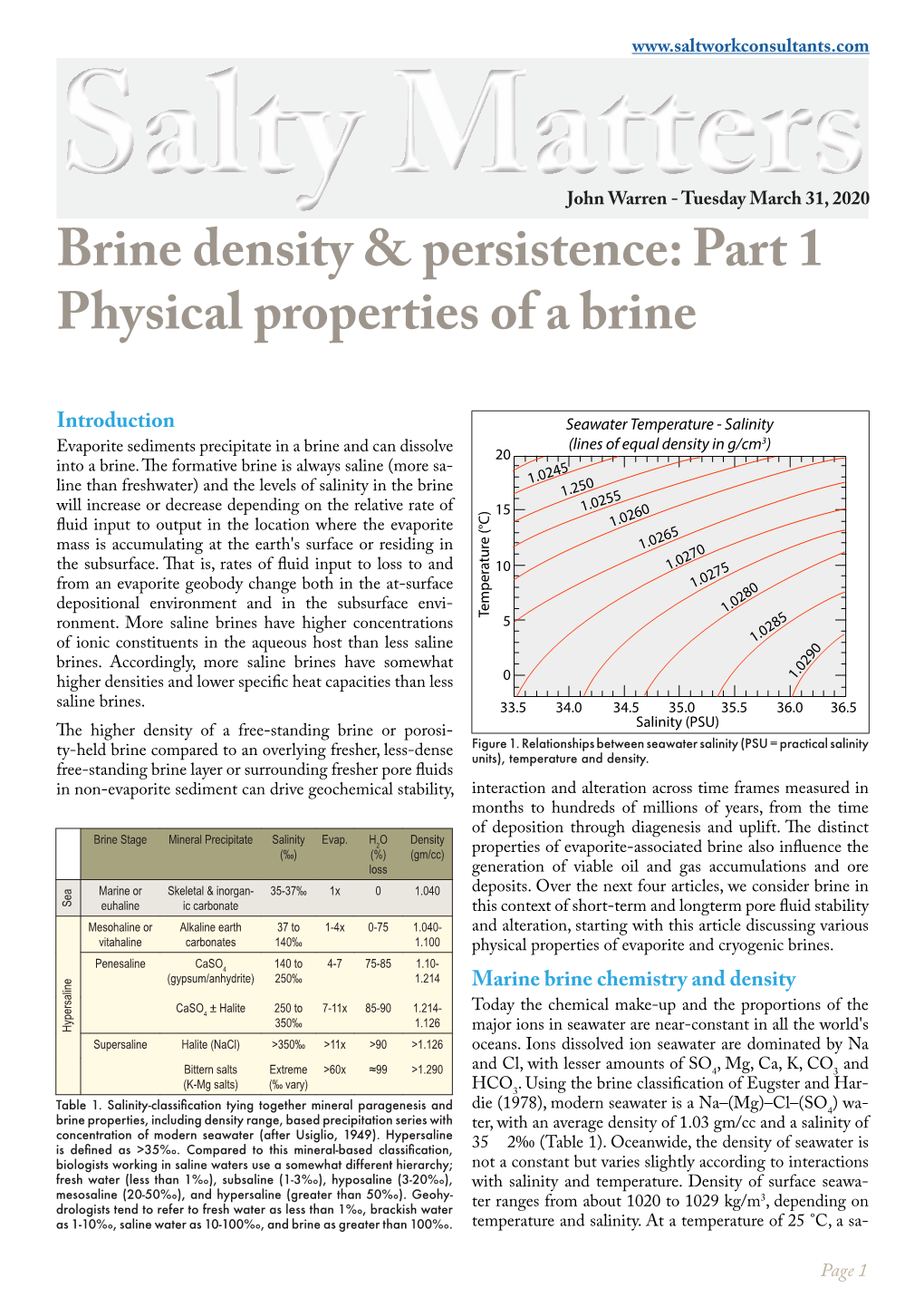 Brine Density & Persistence: Part 1 Physical Properties of a Brine
