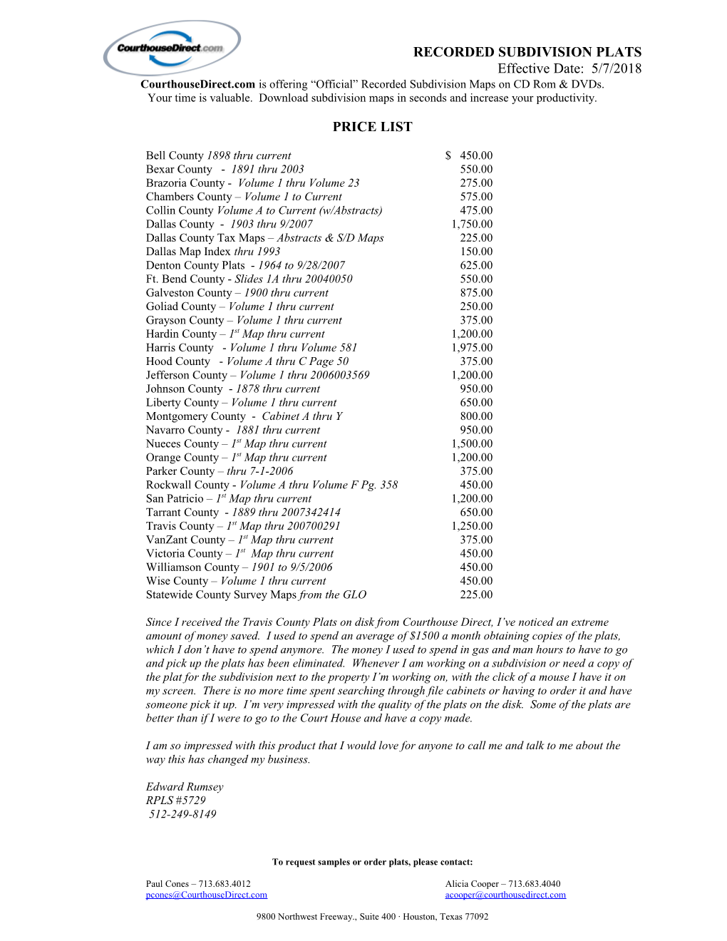 Courthousedirect.Com Is Offering Official Recorded Subdivision Maps on CD Rom & Dvds