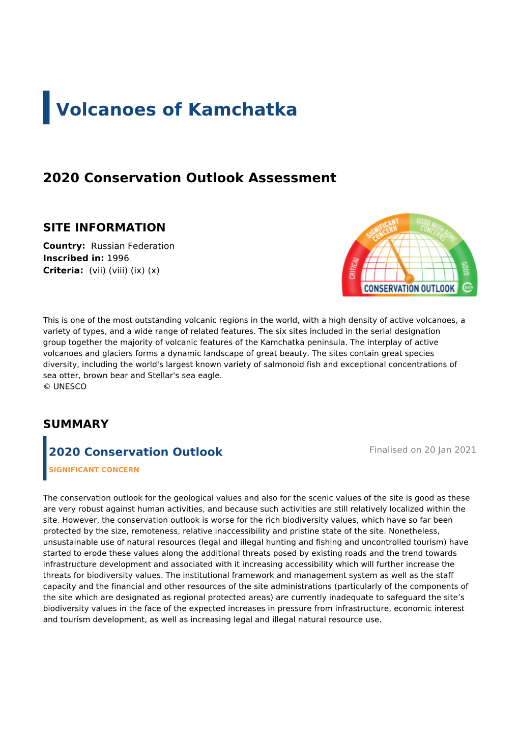 2020 Conservation Outlook Assessment