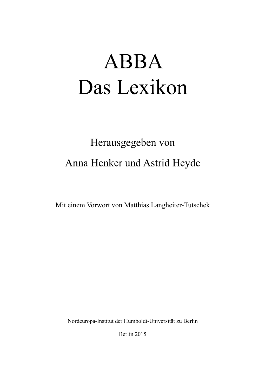 ABBA Das Lexikon