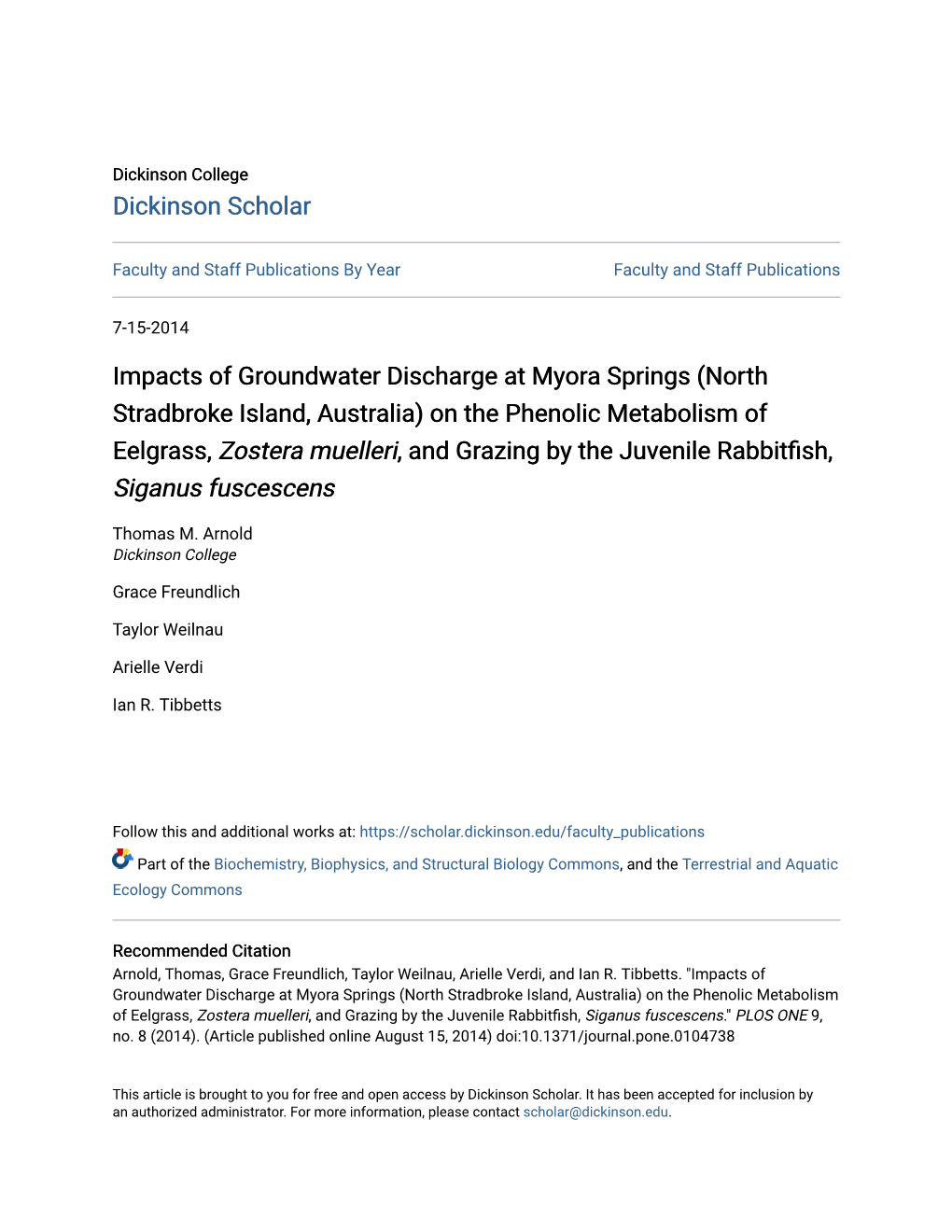 Impacts of Groundwater Discharge at Myora Springs