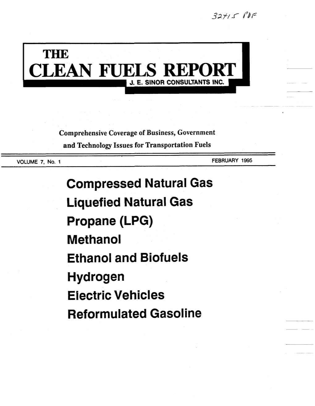 THE CLEAN FUELS REPORT, Copyright 1995, Is Published by J.E