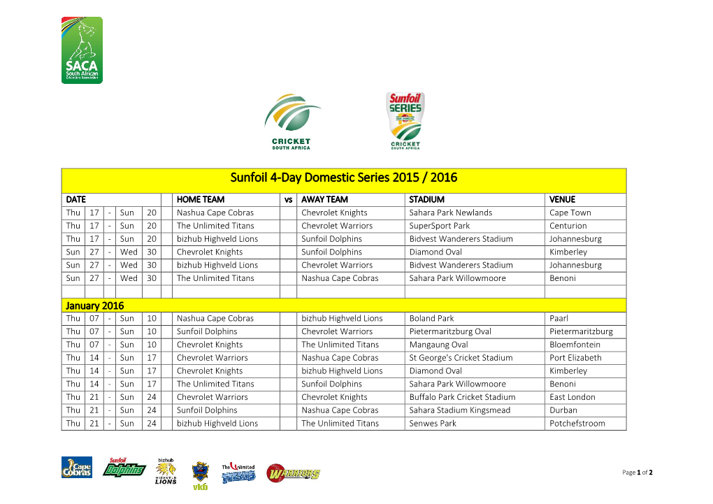 Sunfoil 4-Day Domestic Series 2015 / 2016