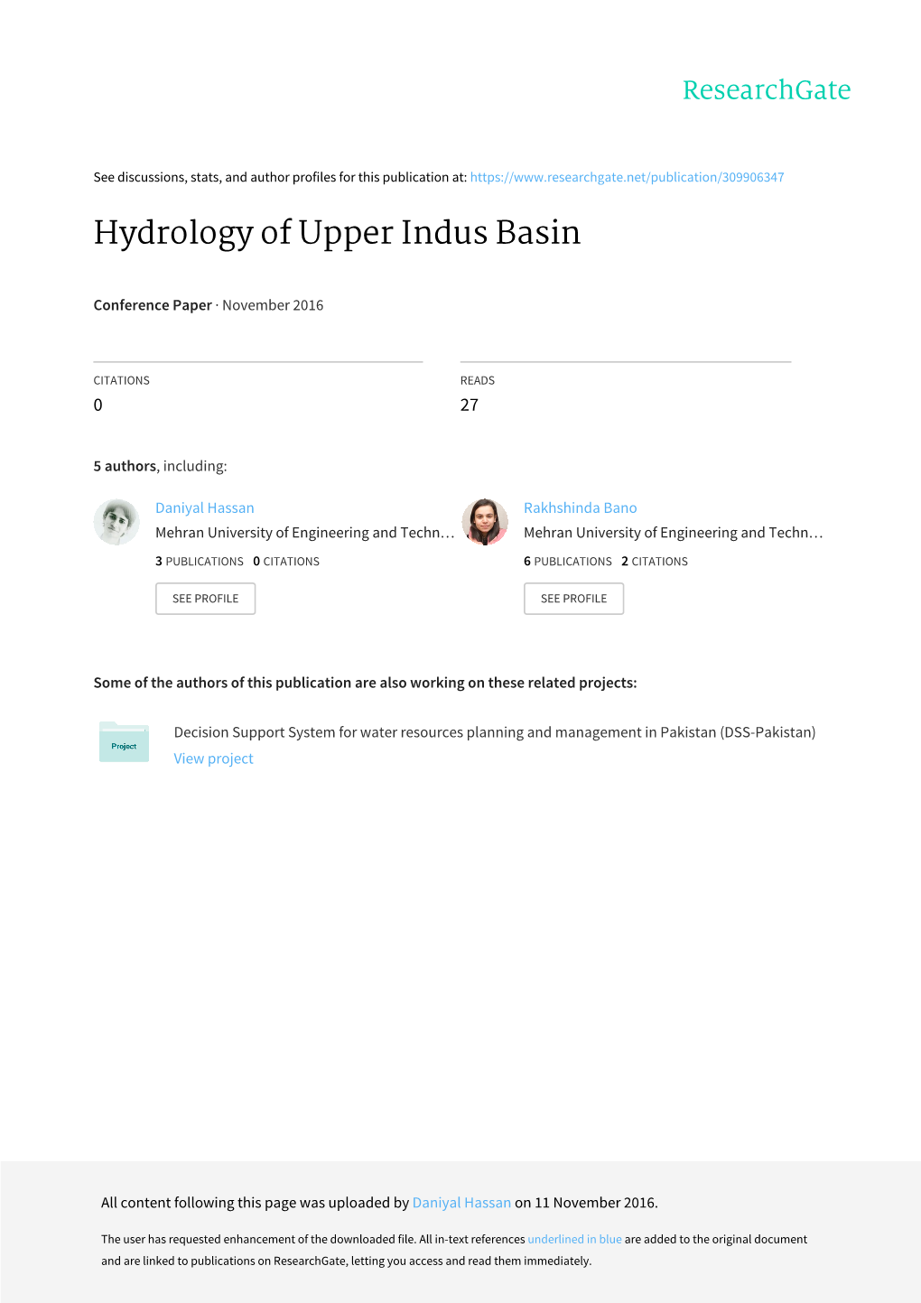 Hydrology of Upper Indus Basin