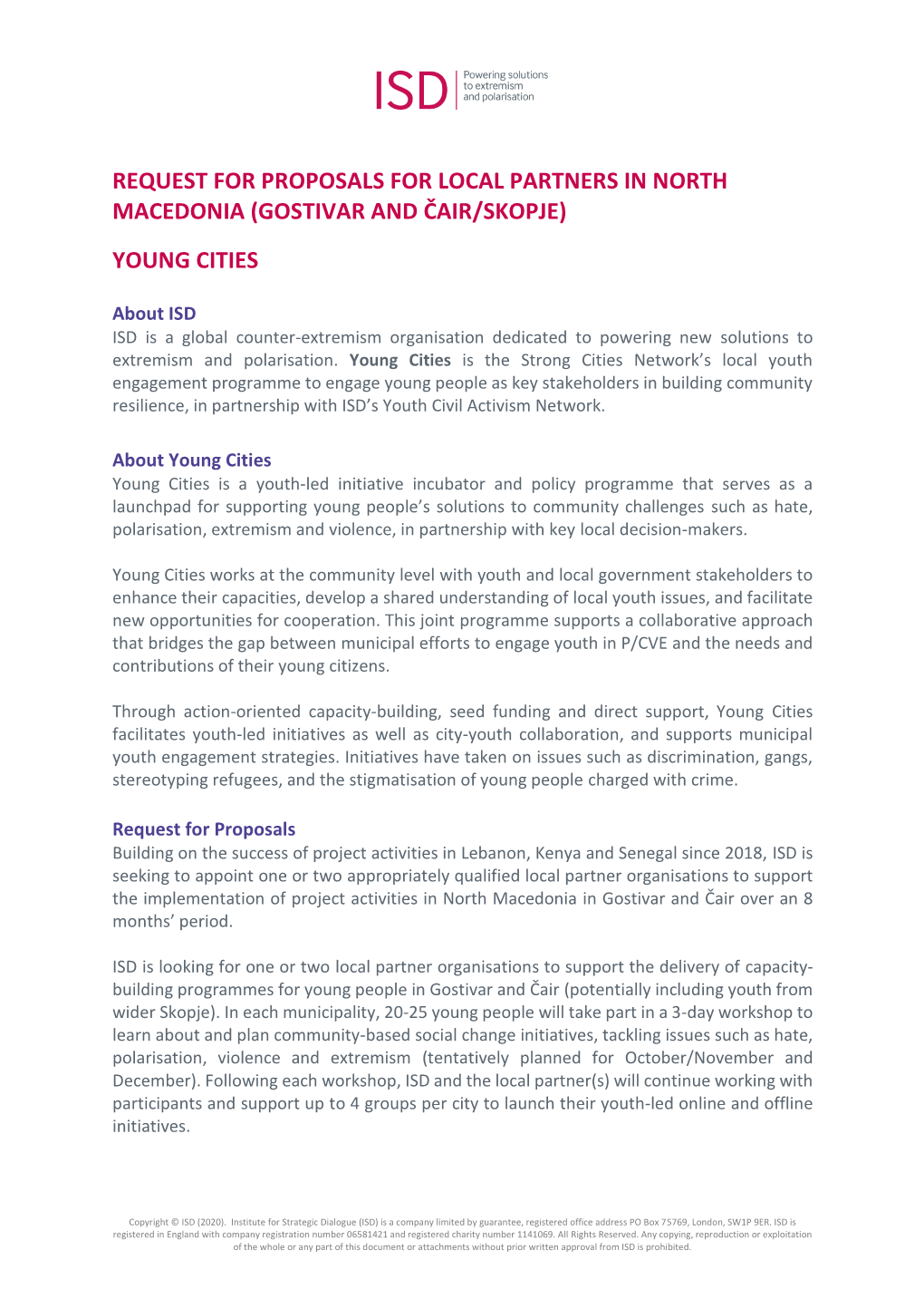 Request for Proposals for Local Partners in North Macedonia (Gostivar and Čair/Skopje) Young Cities