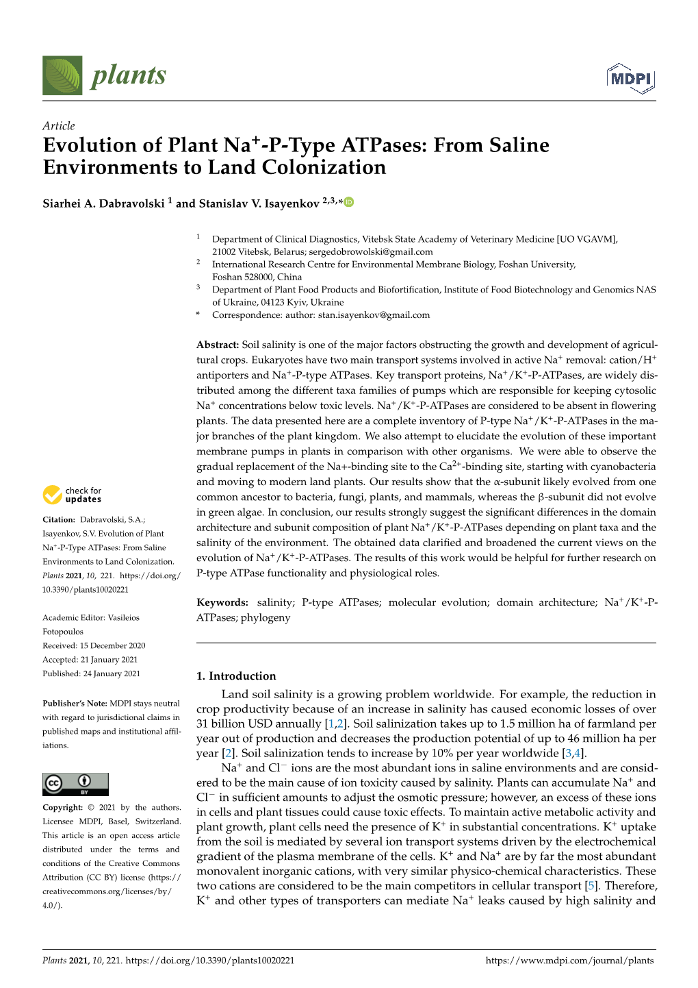 Evolution of Plant Na+-P-Type Atpases: from Saline Environments to Land Colonization