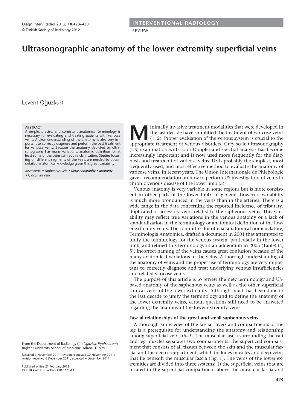 Ultrasonographic Anatomy of the Lower Extremity Superficial Veins