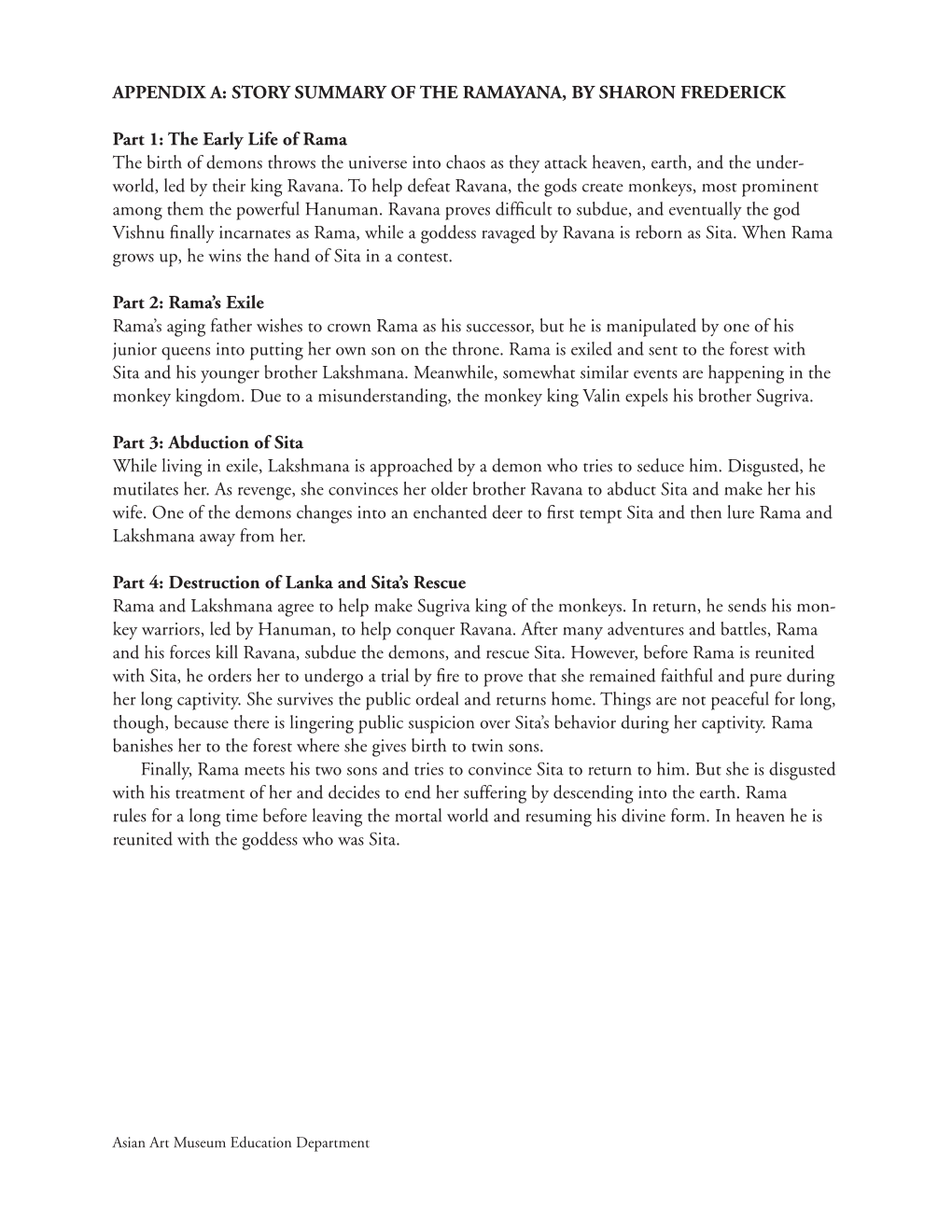 Story Summary of the Ramayana (PDF)