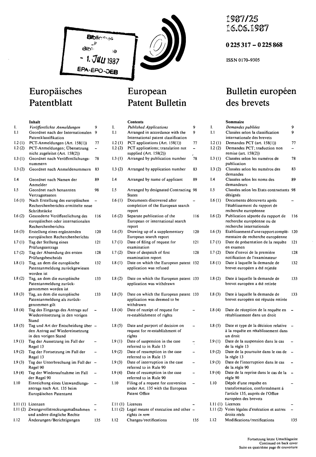 European Patent Bulletin 1987/25
