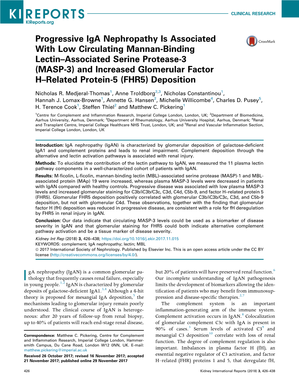 Progressive Iga Nephropathy Is Associated with Low Circulating