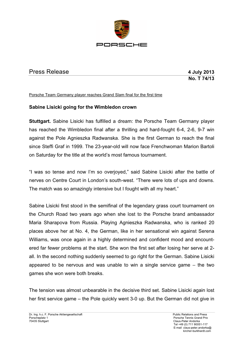 Press Release 4 July 2013 No