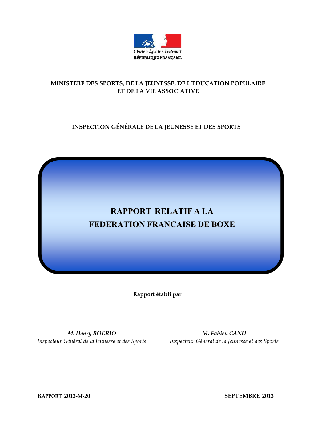 Rapport Relatif À La Fédération Française De Boxe