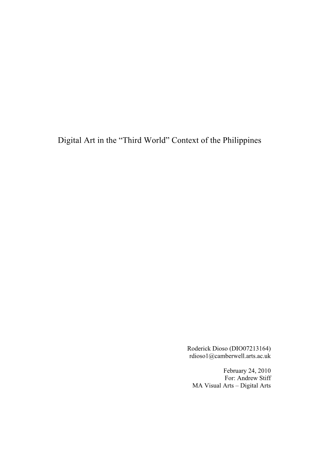 Digital Art in the “Third World” Context of the Philippines