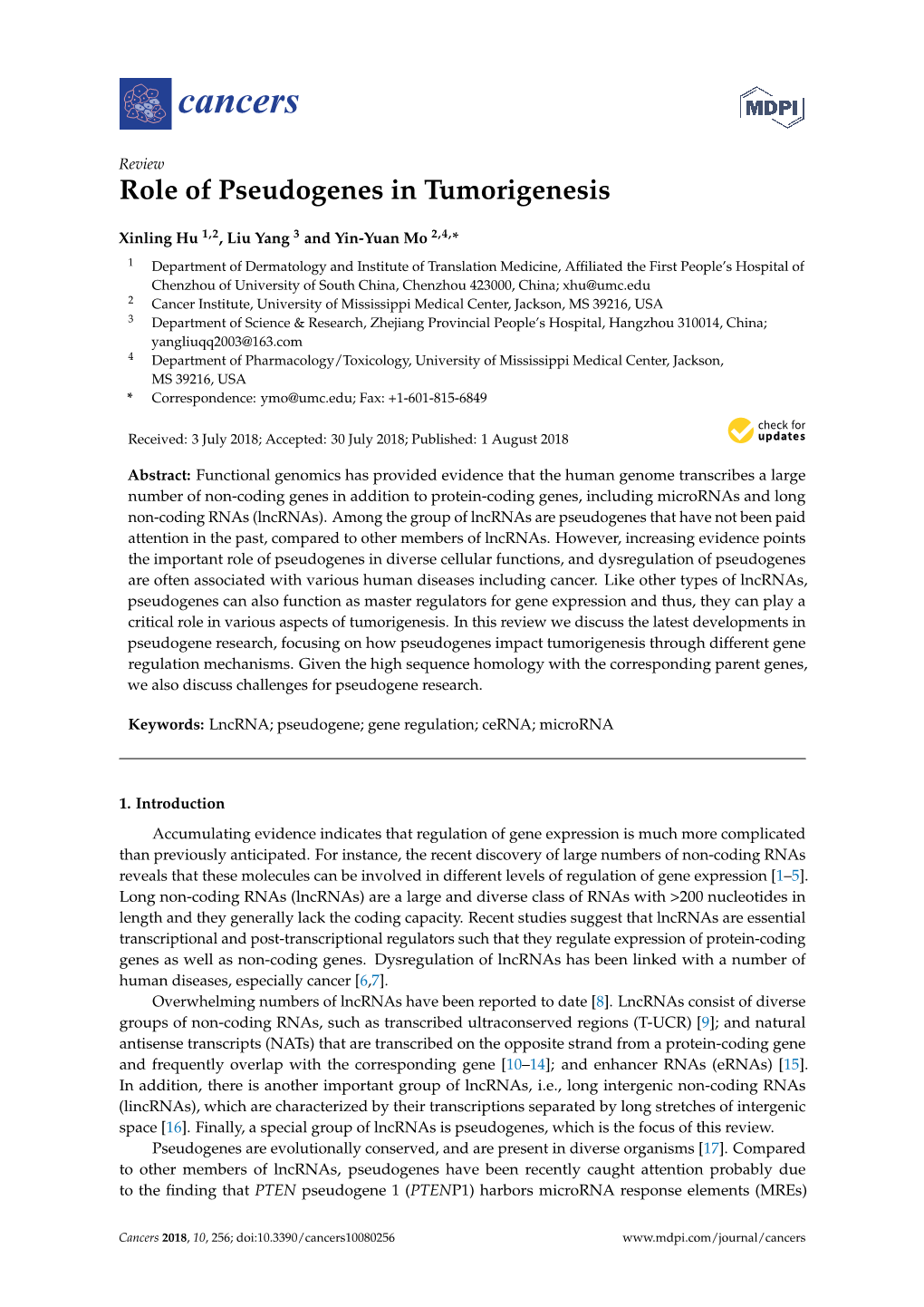 Role of Pseudogenes in Tumorigenesis