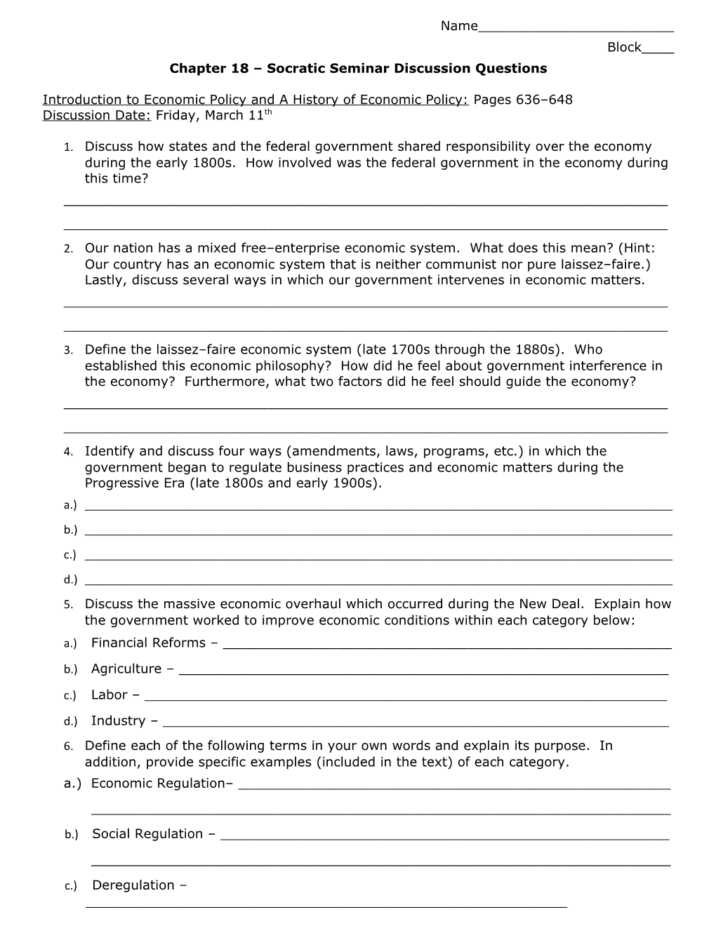 Chapter 18 Socratic Seminar Discussion Questions