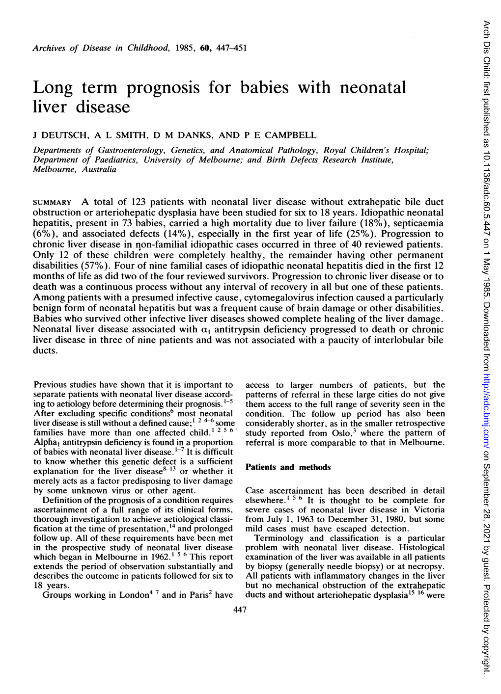 Long Term Prognosis for Babies with Neonatal Liver Disease