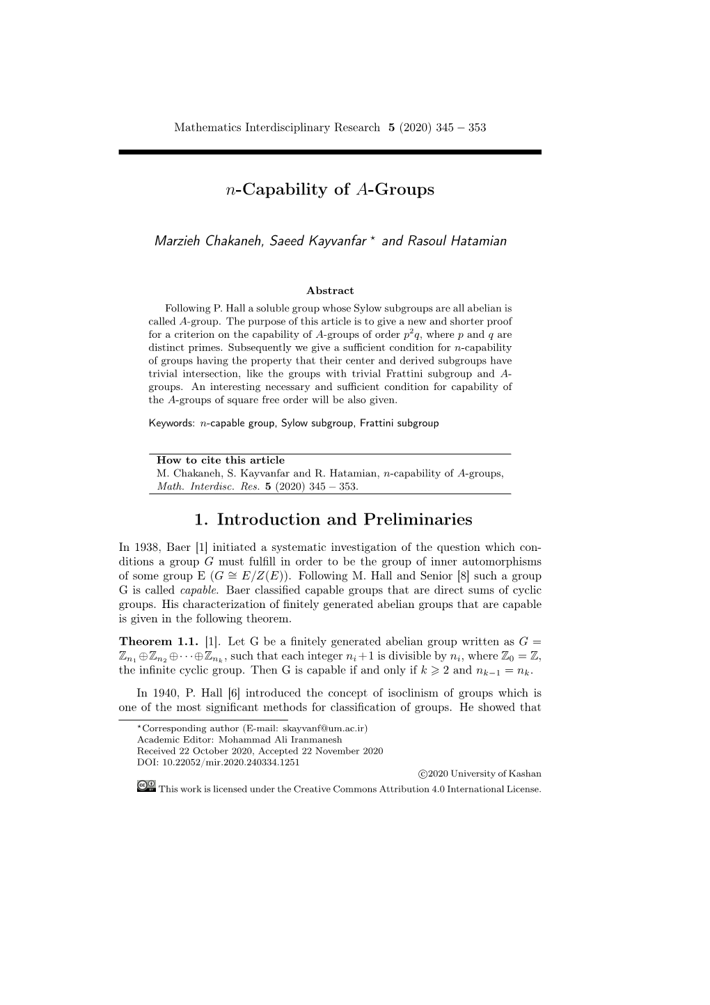 N-Capability of A-Groups 1. Introduction and Preliminaries