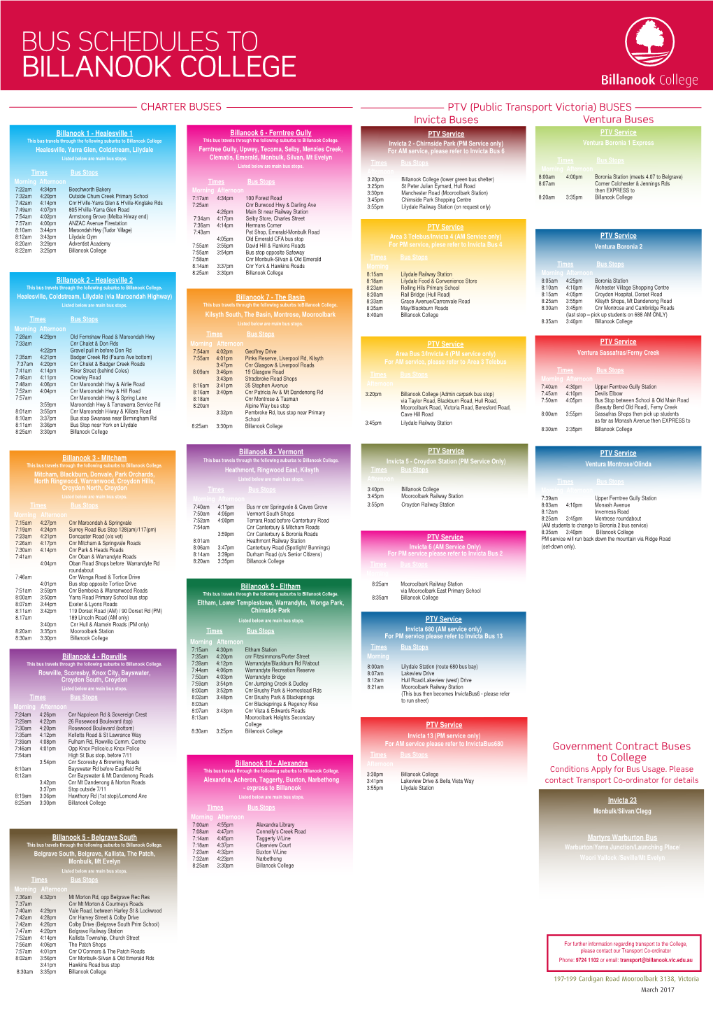 Bus Schedules to Billanook College