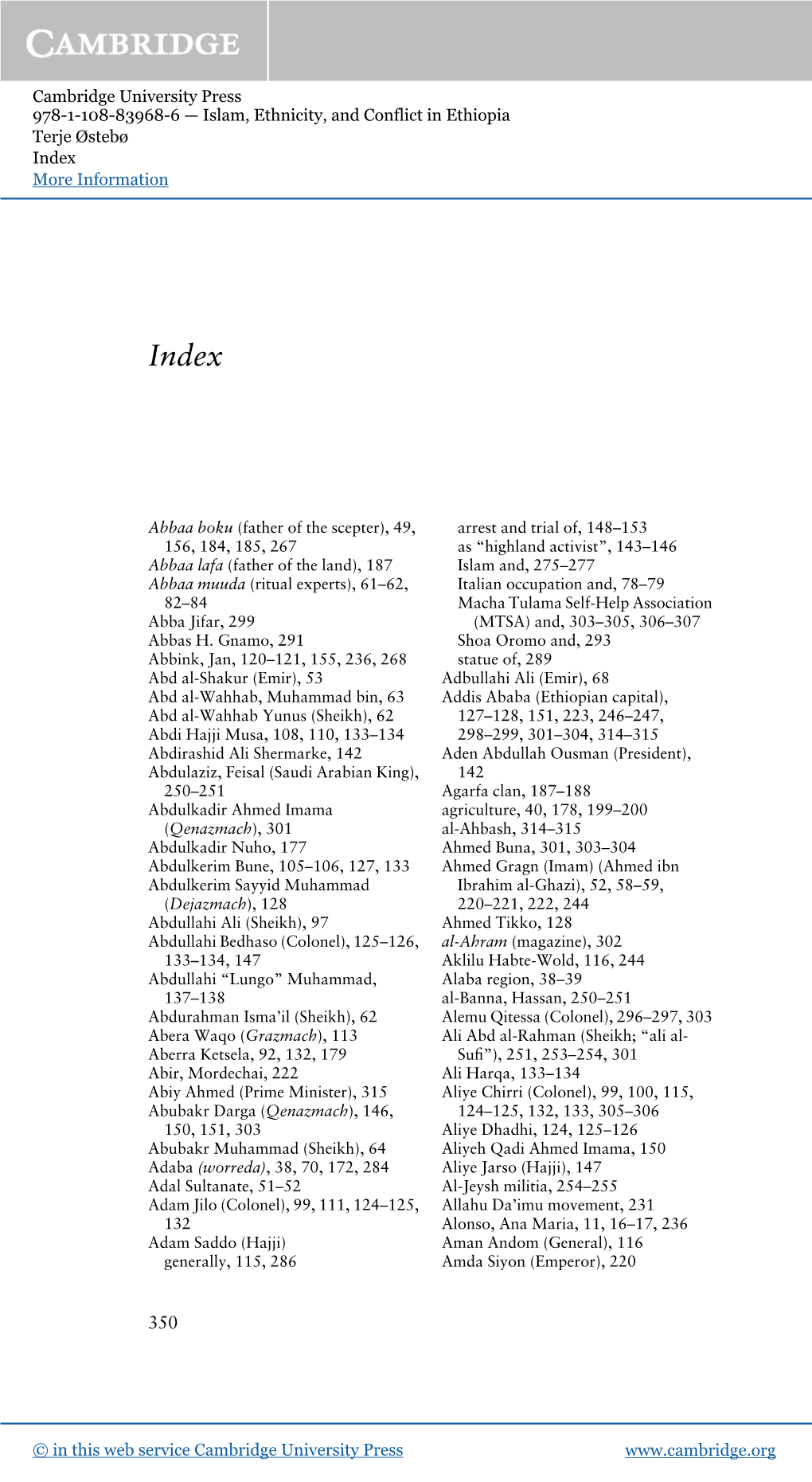 Cambridge University Press 978-1-108-83968-6 — Islam, Ethnicity, and Conflict in Ethiopia Terje Østebø Index More Information