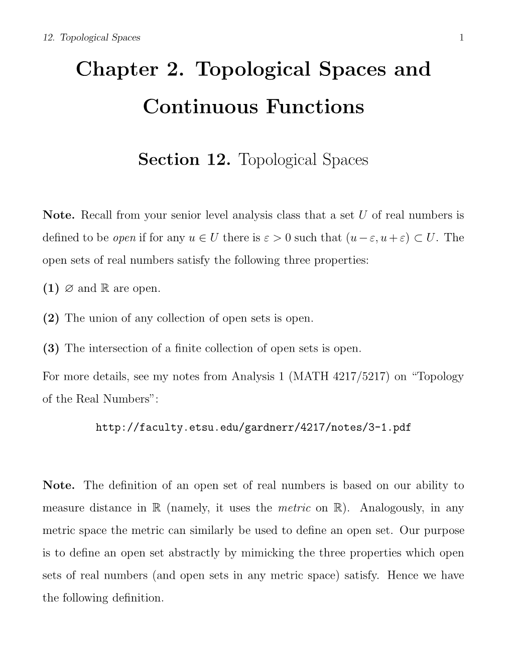 Chapter 2. Topological Spaces and Continuous Functions