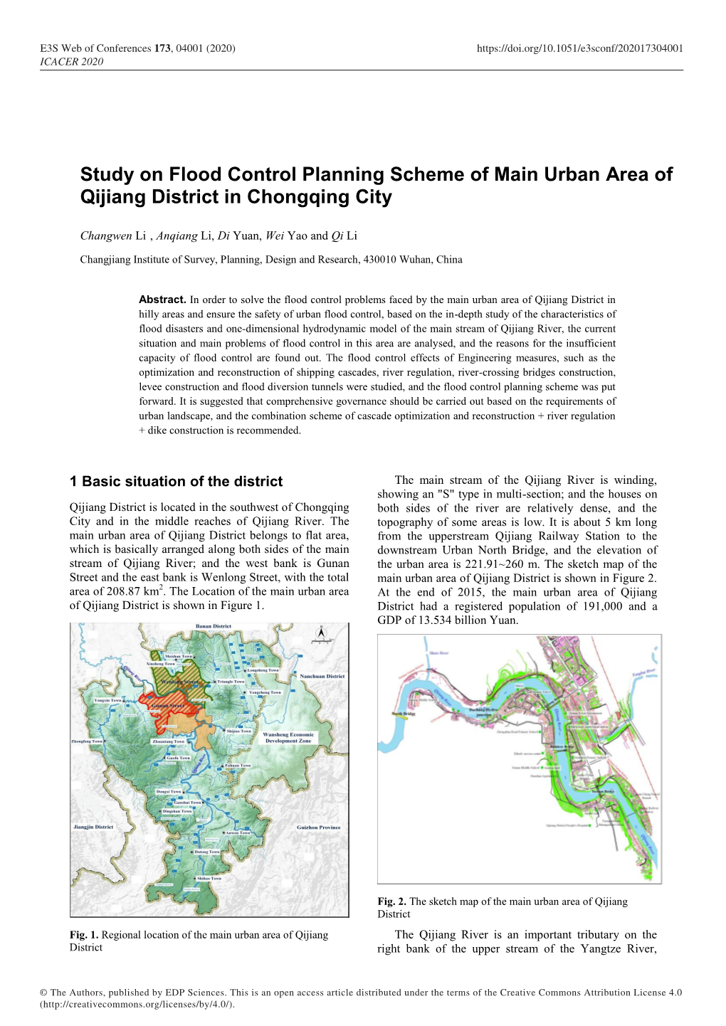 Study on Flood Control Planning Scheme of Main Urban Area of Qijiang District in Chongqing City