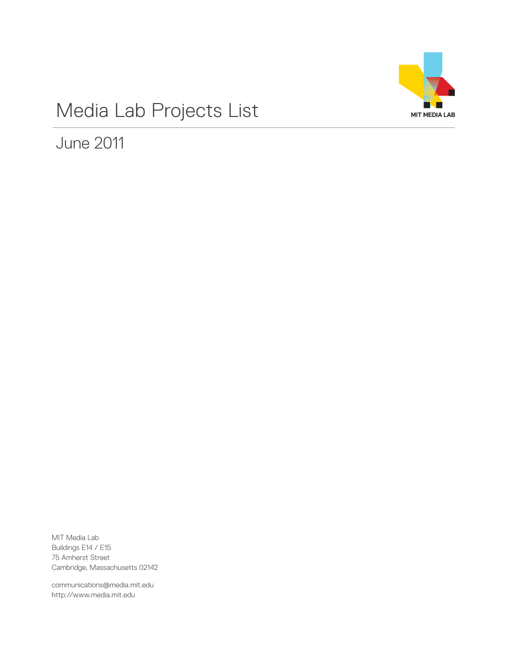 Media Lab Projects List June 2011