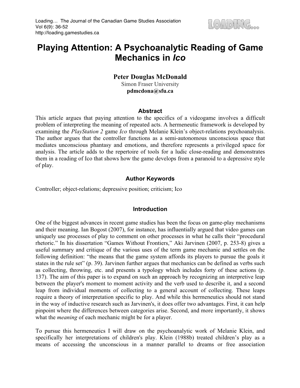 Playing Attention: a Psychoanalytic Reading of Game Mechanics in Ico