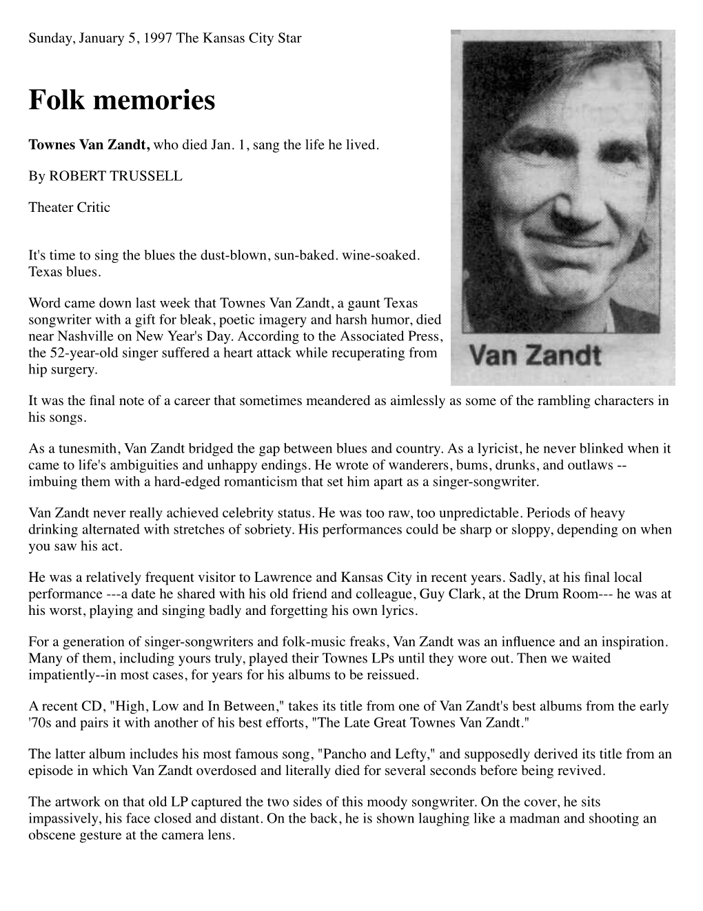 Van Zandt Obituary