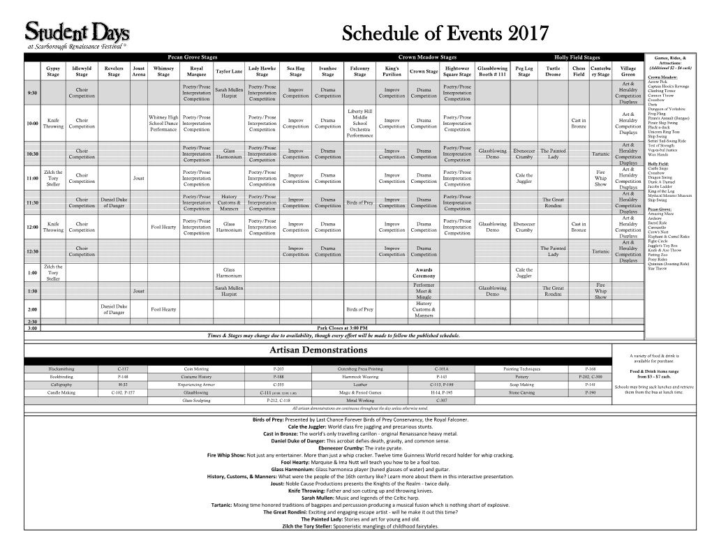 Schedule of Events 2017